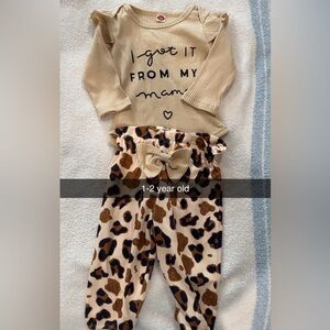 Beige Ribbed Top with leopard pants